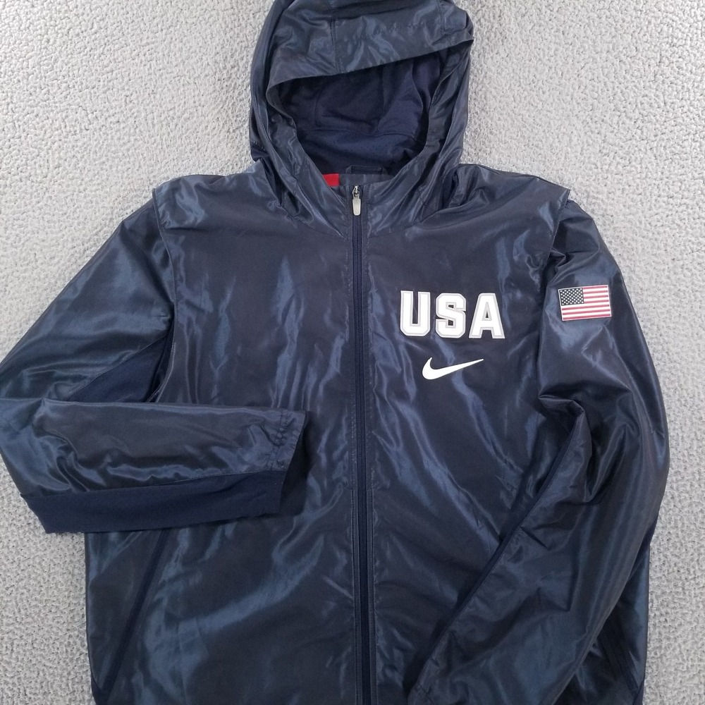 Nike USA Basketball Jacket Mens 2XL Blue Hyper Elite Olympics Satin Windbreaker